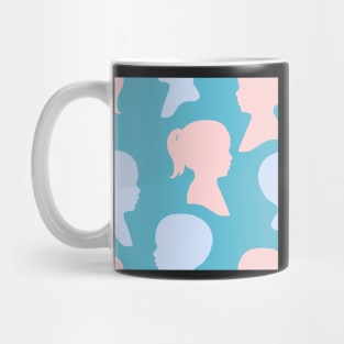 Child Silhouettes - Pale Pink and Blue on Turquoise Background Mug